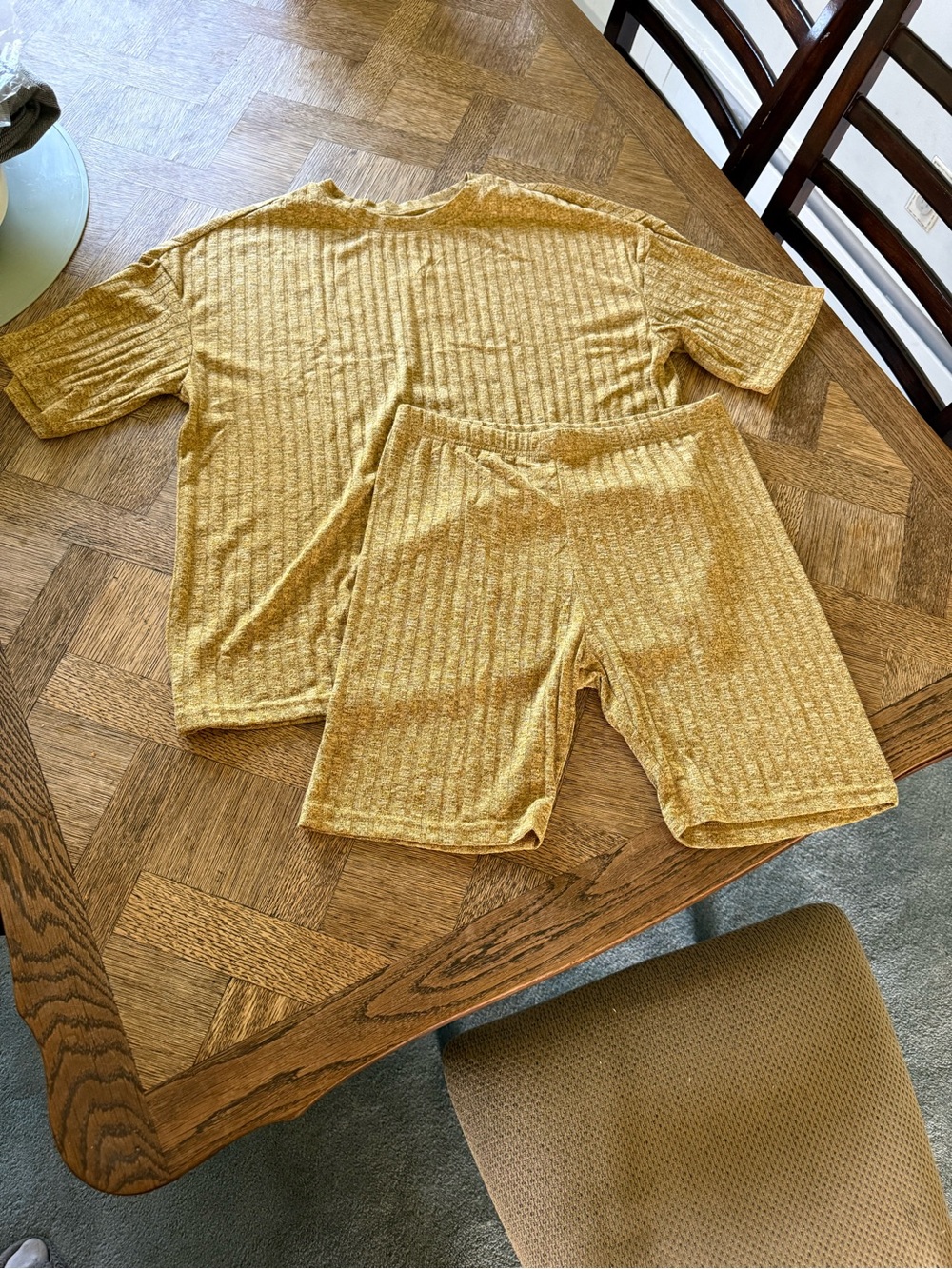 Noracora Ribbed Casual Summer Short Sleeve T-shirt & Shorts Set - Mustard Yellow